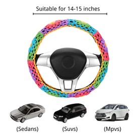 Boho Crochet Steering Wheel Cover Set, Crochet Flower Seat Belt Covers, Girly Car Accessories for Women, Handmade Knit Steering Wheel Cover by HZYZW (A Wheel Cover)