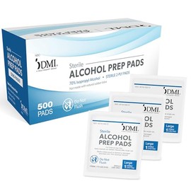DMI Almohadillas de preparación de alcohol, 500 unidades (5 cajas de 100), grado médico, 70% alcohol isopropílico, toallitas antisépticas envueltas in