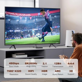 Fibopitcal Fiber Optic HDMI 2.1 Cable – Ultra High Speed 48Gbps, Supports 8K@60Hz /4K/120Hz, Thin & Flexible Design, High Durability, Compatible with All HDMI 2.1 Device (Diretional-Fiber, 6.6ft)