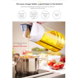 KEPTFIT Botella dispensadora de Aceite de Oliva, 600 ml, a Prueba de Fugas, vinagre de Vidrio para condimentos con Tapa y tapón automático, Boquilla antigoteo, Mango Antideslizante para Cocina