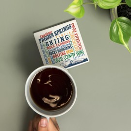 Pagosa Springs, Colorado, Typography and Mountain (Absorbent Ceramic Coaster, Single, Cork Back, Kitchen Table Decor)