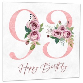 93rd Birthday Card for Women - Floral 93rd Birthday Cards for 93 year old woman Ninety Three, Ninety Third Ladies Nan Grandma Mum Aunt Sister Mom Friend