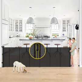 Reinforced 42” Tall x 130” Extra Wide Retractable Baby Gates Extra Tall Pet Gate for Wide Openings Long Dog gate with Rods to Prevent Crawling Through, Tall Dog Gates for Doorways Extra Wide, Black