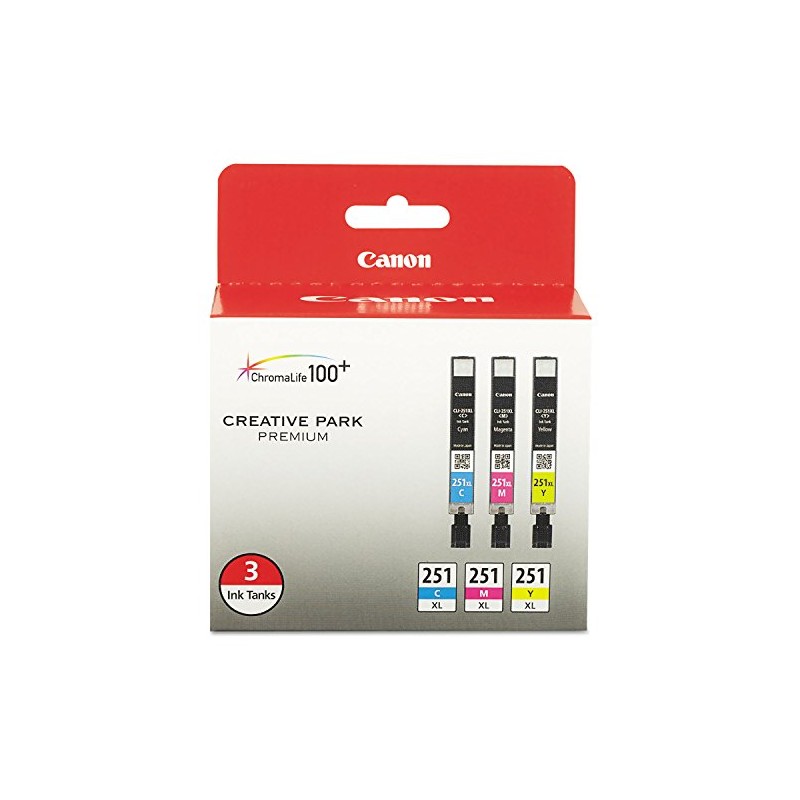 6449B009 (CLI-251XL), High-Yield Ink, 11 mL, Cyan, Magenta, Yellow, 3/Pk,