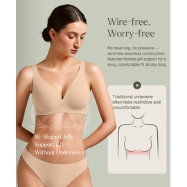 Seamless Bra Push Up Comfortable Bras for Women No Underwire Wireless Bras with Support and Lift Comfy Deep V Bralettes Nude