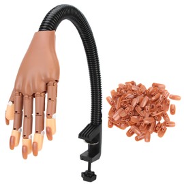 Flexible Movable False Fake Hands Nail Art Manicure Practice Hand with 100pcs Nail Tips