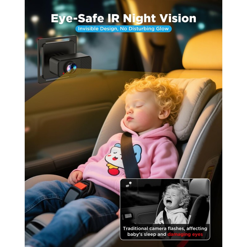 Baby Car Camera for 2 Kids - 7" IPS Split