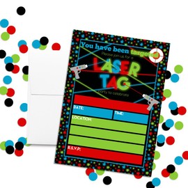 Laser Tag Birthday Party Invitations for Boys, 20 5"x7" Fill In Cards with Twenty White Envelopes by AmandaCreation
