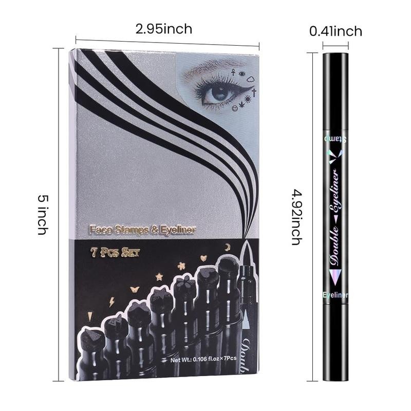 7Pcs Colored Winged Eyeliners Face Stamp Set, Star Flowers Heart