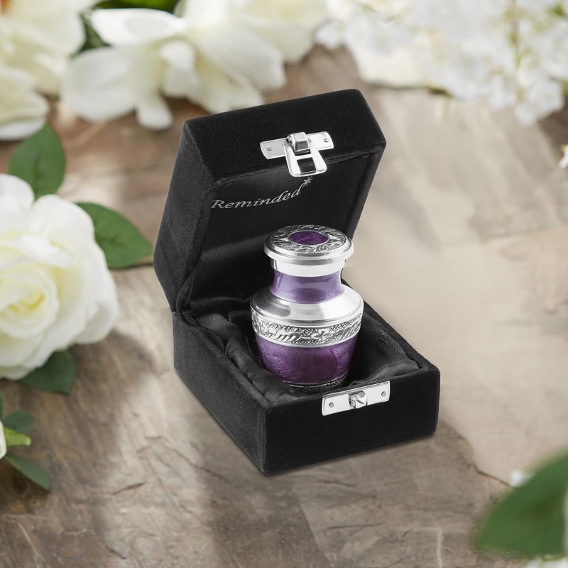 Reminded Small Cremation Keepsake Urn for Human Ashes, Lavender and