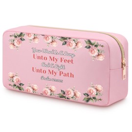 Pink Christian Makeup Bag Christian Gifts for Women Bible Verse Faith Gifts Oxford Cloth Travel Zipper Pouch Catholic Spiritual Gifts Christmas Birthday Gifts for Women Mom Sister Friend Coworker