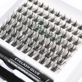 Fenshine Cluster Lashes, Individual Lashes, Wide Stem C/D Curl, 9-15 mm Length, DIY Eyelash Extension Kit, Individual Soft False Lashes for Personal Use at Home (Spire Wheat, Mix 9-15 mm)