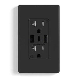 ELEGRP USB Wall Outlets, 3-Ports USB C Wall Outlets Receptacles, Matte Black 20 Amp Outlets with USB Ports, TR Tamper-Resistant USB Outlets, Screwless Wall Plate Included, UL & CUL Listed, 1 Pack