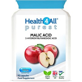 Malic Acid 500mg 90 Capsules (V) for Liver, Gallbladder, Energy, Metabolism and Skin. Vegan. Made in The UK by Health4All.