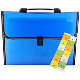 Carpeta Archivero Expandible con 12 Separaciones Tamaño Carta A4 con Asa de Transporte y Cierre de Seguridad, Organizador de Documentos Escolar Oficina Hojas (Azul)