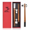 2 Pair Wooden Chopsticks Set, Chopsticks with Holder, Bamboo Chopsticks Gift Set, Chopsticks Reusable with Case, with Panda Chopstick Rest, Dishwasher-Safe, 22.5 cm