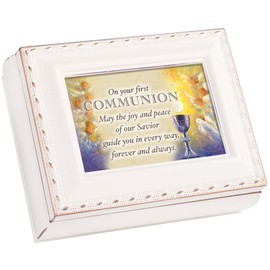 Cottage Garden First Communion Ivory Rope Trim 4.5 x 3.5 Tiny Square Jewelry Keepsake Box