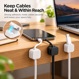 12-Pack Magnetic Cable Clips for Desk Organization – Keep Charging Cords Tidy and Within Reach with Adhesive Holders for Home & Office