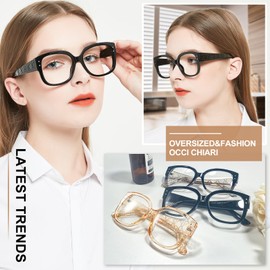OCCI CHIARI 2.0x Thick Reading Glasses Women Oversized Trendy Readers Black Style(1.0 1.25 1.5 1.75 2.0 2.25 2.5 2.75 3.0 3.5 4.0 5.0 6.0)