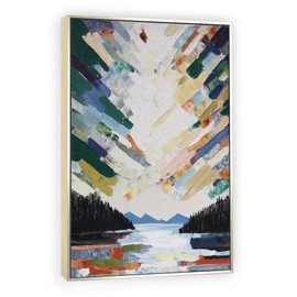 GeekMacro Landscape Lake Textured Painting Hand Painted Colorful Wall Art for Living Room Large Framed Modern Canvas Artwork 40x28 Vertical Wall Decor