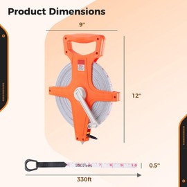 Open Reel Tape Measure 100m - Extra Long Metric & Imperial Measuring Wheel with Dual-Sided Scale for Land Surveying, Construction & Carpentry | Durable PVC Fibreglass Tape & ABS Case