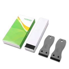 FOSHIO 2PCS Plastic Razor Blade Scraper Tool and 100PCS Plastic Blades for Gasket Remover, Sticker Remover, Labels Decal and Adhesive Remover for Windows and Glass (Grey)