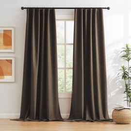 KEQIAOSUOCAI Brown Linen Textured Blackout Curtains 108 Inches Long for Living Room, 100% Light Blocking Curtain Drapes Chocolate Brown 50 by 108 Inch Length 2 Panels Back Tab Rod Pocket