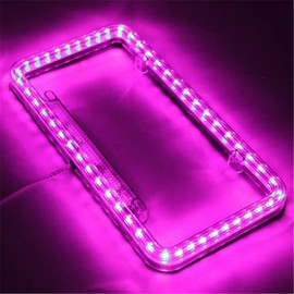 Follicomfy 12 V 54 LED Color Light License Plate Frame Acrylic Plastic License Plate Cover (Pink)