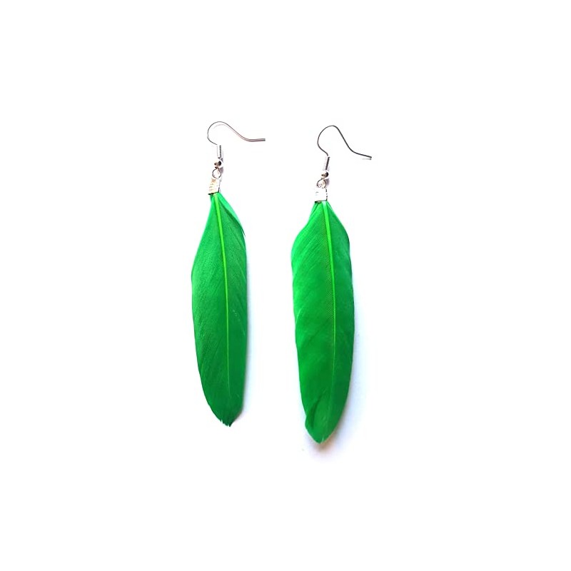 Green Feather Earrings - Handcrafted