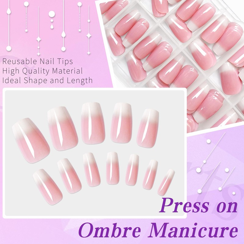 Lifextol 120PC Ombre Coffin Press on Nails Medium Fake Nails