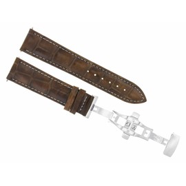 Eparts 18mm Leather Watch Band Strap Compatible With Baume Mercier Classima With Deployment Clasp Light Brown With White Stitching