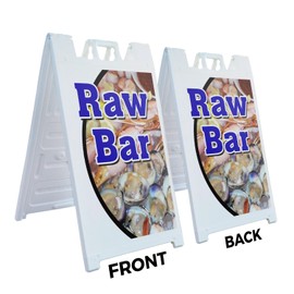 A-Frame Sidewalk Raw Bar 24" x 36" Double Sided A-Frame Sidewalk Sign, Includes 2 Plastic Inserts | Foldable Portable White Signicade Sandwich Board Signs