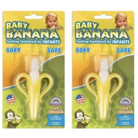 Baby Banana 2 Yellow Banana Toothbrush Training Teether Tooth Brush for Infant, Baby&Toddler