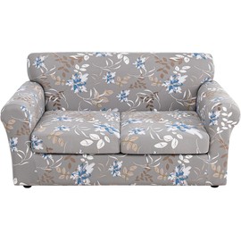 FUANGUI 3 Piece Stretch Sofa Couch Covers for 2 Cushion, Printed Sofa Loveseat Slipcover with 2 Separate Cushion Cover, Floral Washable Sofa Slip Covers Furniture Protector (Loveseat, Grey Flower)