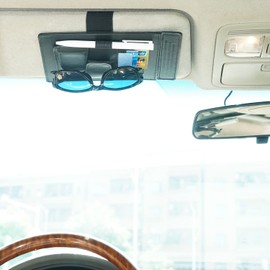 TFY Car Sun Visor Extender and Organizer, Universal Sunshade Anti-Glare, Vehicle Storage Holder for Sunglasses, Pens and Cards, Multi-Pocket Auto Interior Accessories - 1 Piece (Black)