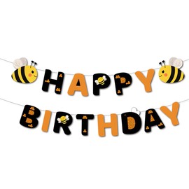 Bee-Themed Happy Birthday Banner for Women and Girls – Black and Orange Birthday Decorations with Cute Bee Design, Reusable Paper Party Bunting Sign for Indoor Outdoor Celebrations