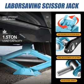 Auto Dynasty Scissor Jack, 1.5 Ton (3306 LBS) Portable Car Lift Jack, Quick Lift Car Tire Changing Kit with Extended Ratchet Wrench for SUV MPV Auto, Sky Blue