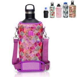 Made Easy Kit Water Bottle Carrier Insulated Neoprene - Adjustable Padded Shoulder Strap - Sling Pouch for Glass Bottle, Stainless Steel Tumbler - 5 Sizes (Purple Stained Glass, Extra Large)
