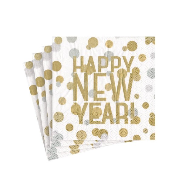 Caspari Confetti Happy New Year Paper Cocktail Napkins in White - 20 Per Package