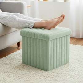 Wenqik Green Storage Ottoman Cube, Fluffy and Furry Green Square Foot Rest Stool, Foldable Storage Boxes, Ottoman Seat for Dorm Living Room Bedroom, 15x15x13 Inch, Easy Assembly, Support 265lbs