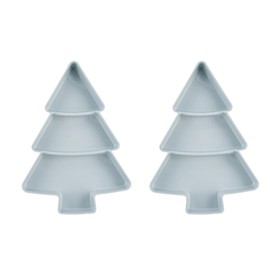 Angoily Christmas Tree Shape Plates 2 Pieces Plates for Christmas Tree Chip and Dip Set 3 Compartments Plastic Plates Tableware Holiday Party Supplies (Light Blue)