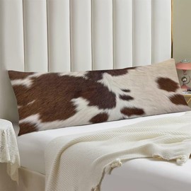 Cow Print Body Pillow Cover Brown Cowhide Western Farmhouse Long Pillow Case Protector Hidden Zippered Pillowcase Decorative Soft Rectangle Bed Pillowcases for Bedroom,Couch,Sofa,Home Gifts 20"x54"