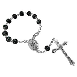 TALISMAN4U Saint Christopher Medal Car Rosary for Rearview Mirror Glass Beads Catholic One Decade Auto Rosary for Women Men Religious Gift (Green Black Beads)