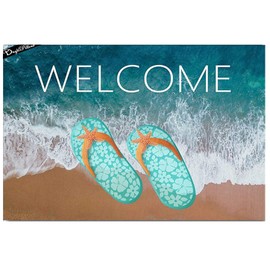 DayliPillow Flip Flops Welcome Door Mat,Ocean Sea Beach Blue Door Mats Kitchen Floor Bath Entrance Rug Mat Doormats 23.6" x 15.7"
