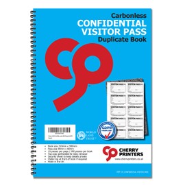 Cherry NCR Confidential Visitor Pass 90mm x 60mm Duplicate Book 300 Passes GDPR