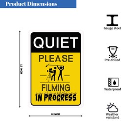 Quiet Please Filming In Progress Metal Tin Sign for Home Door Office Vintage Wall Plaques Decoration 8X12 Inches