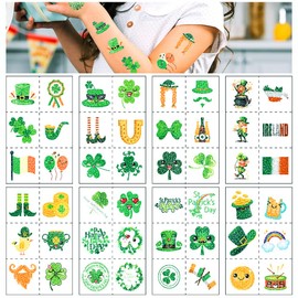 48pcs St Patricks Day Glitter Styles Temporary Tattoos,Clover Gold Coin Luck Hat Expression Tattoos Sticker St Patrick's Day Kiss Me I'm Irish Party | Shamrock Arts and Crafts,Holiday Party Accessories 8 sheet