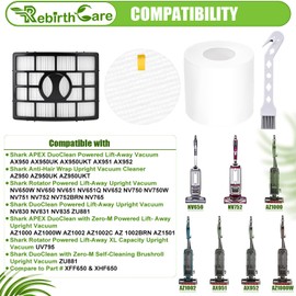 Ax950ukt Az950ukt Filter Replacement for Shark Rotator Powered Lift-Away AX950uk AZ950uk NV650 NV650W NV651 NV652 NV750 NV751 NV752 NV753 NV831 NV835 AX950 AX951 AX952 Filters, Part # XFF650 & XHF650