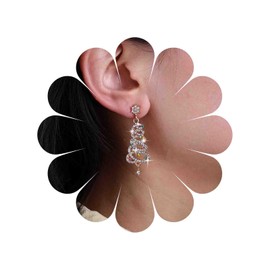 Cybche Vintage Rhinestone Christmas Tree Earrings Colour Crystal Tree Christmas Earrings Gold Snowflake Stud Earrings Sparkling CZ Dangle Earrings Hollow Crystal Earrings Jewellery for Women, Zinc, No