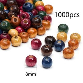 HERZONE Pack of 1000 Colourful Wooden Beads, Round Wooden Beads for Threading for DIY Jewellery Making (Colour 8 mm)